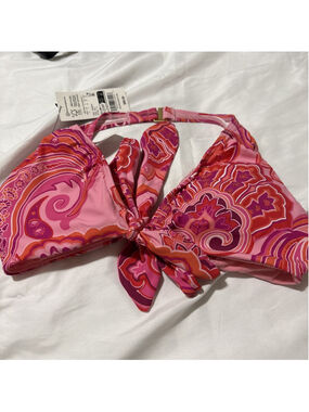 LAUREN RALPH LAUREN Provence Paisley Bikini Top Size 6 Pink Tie Front Halter NWT